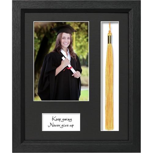 9x11 Graduation Picture Frame with Tassel Holder for 5x7 Photo, Shadow Box Frame with HD Real Glass and Black Linen Textured Mat, Graduation Party Gift and Keepsake Display Frame