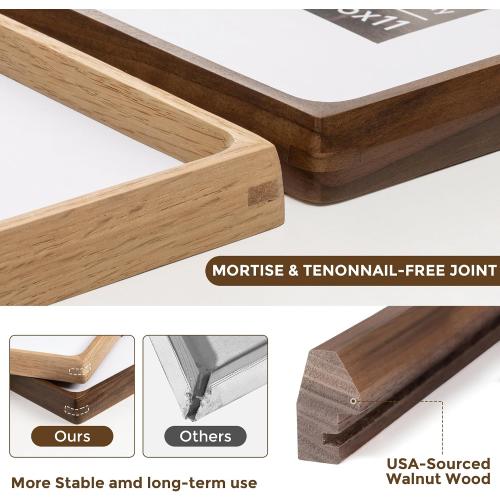 Dreamland 12x12 Picture Frame, USA-Sourced Walnut Wood Photo Frames with HD Tempered Glass, 12 x 12 Wooden Frame Matted to 8 x 8, 12x12 Frames Handcrafted Rounded Corner for Tabletop or Wall Display