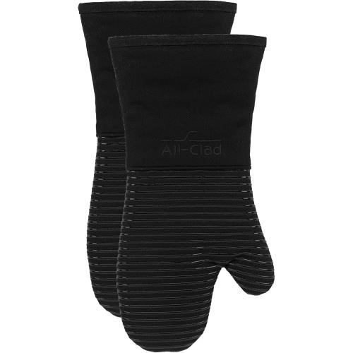 All-Clad Silicone Oven Mitts: Heat Resistant up to 500 Degrees - 100% Cotton & Silicone, 14x7 Oven Mitt for Kitchen and Barbecue, 2-Pack, Black
