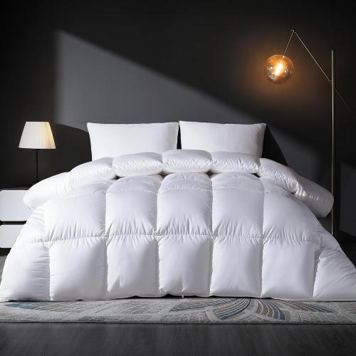 Feather Down Comforter King Size , Light Weight True Baffle-Box Noiseless Bedding Comforters, Soft Hotel Collection Bed Comforter, Medium Warmth - White,