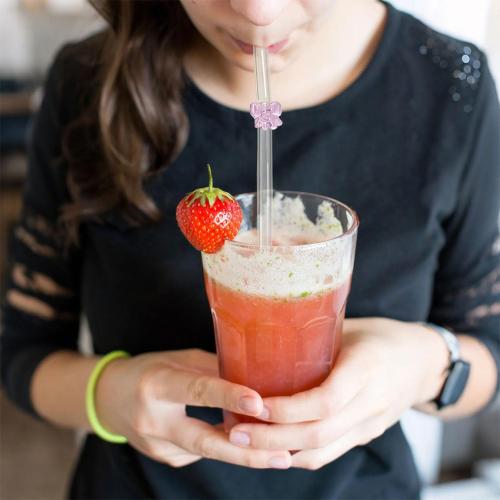 Cute Glass Straws with Charm,Reusable Bow Glass Straw with 1 Cleaning Brush