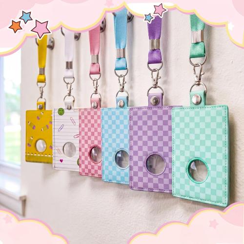 Gueevin 6 Pack Checkerboard Colorful Alarm ID Badge Holder