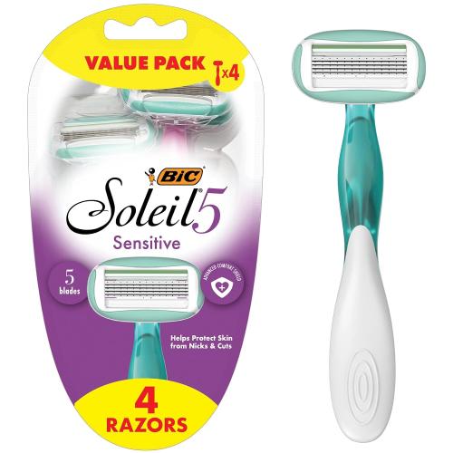 BIC Soleil 5 Sensitive Womens Disposable Razors, 5-Blade, 4-Pack