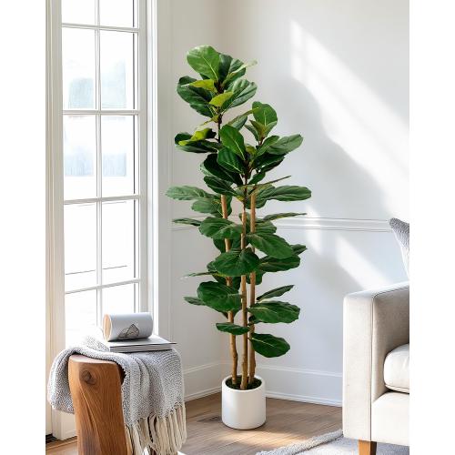 Artificial Fiddle Leaf Fig Tree in Modern White Planter, 5ft