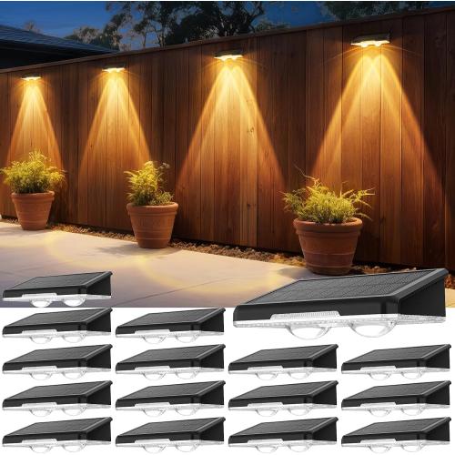Solar Fence Lights Outdoor 16 Pack - 3 Modes (Warm/Neutral/Cool White), Fence Lights Solar Powered for Outside, IP65 Waterproof, Deck Lighting for Wall, Step, Patio, Pathway, Stairs