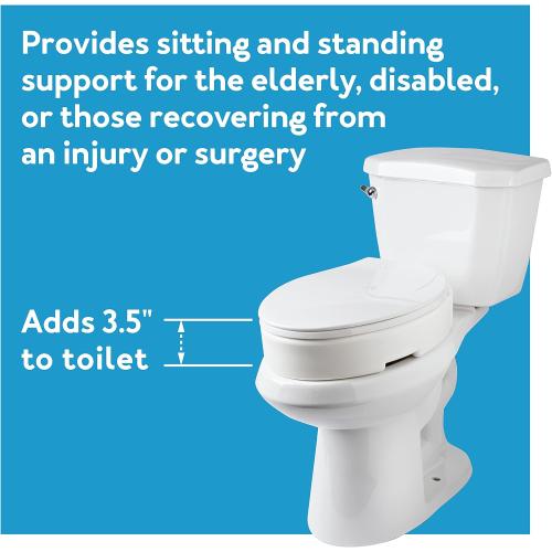 Carex Health Brands Hinged Elongated Toilet Seat Riser, Adds 3.5 Inches of Height to Toilet, 300 Pound Weight Capacity, Raised Toilet Seat, White (FGB32100 0000)