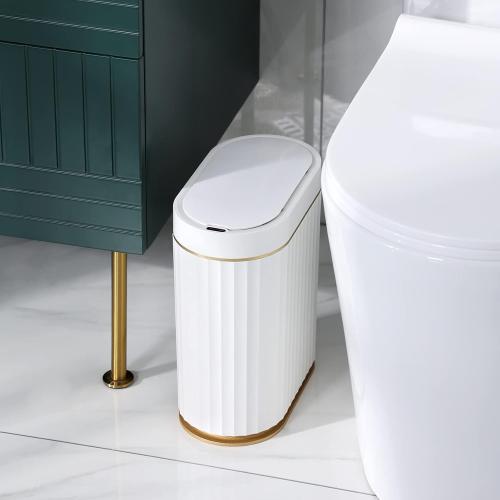 ELPHECO Bathroom Trash Can with Lid, 2 Gallon, Motion Sensor, White Gold