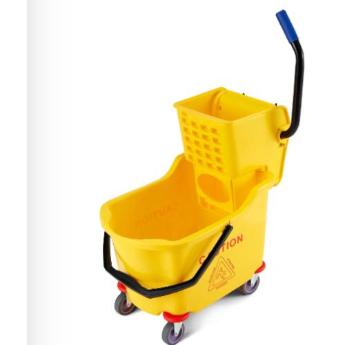 Bucket with Side Press Wringer on Wheels, 35 Quart Capacity for Floor Cleaning, Kitchens, Restaurants, And Janitorial Use, Yellow