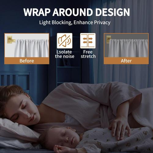 Gold Curtain Rods, Room Darkening Rod for Windows 48 to 90 Inches(4-7.5Ft), Wrap Around Curtain Rods, Heavy Duty Blackout Drapery, Modern Decorative Window Treatment Rod, Gold