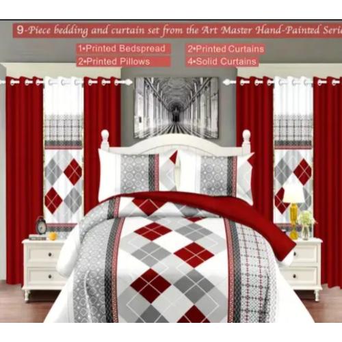 geometric design in burgundy red, white, and beige tones, ideal for completely refreshing 9pcs