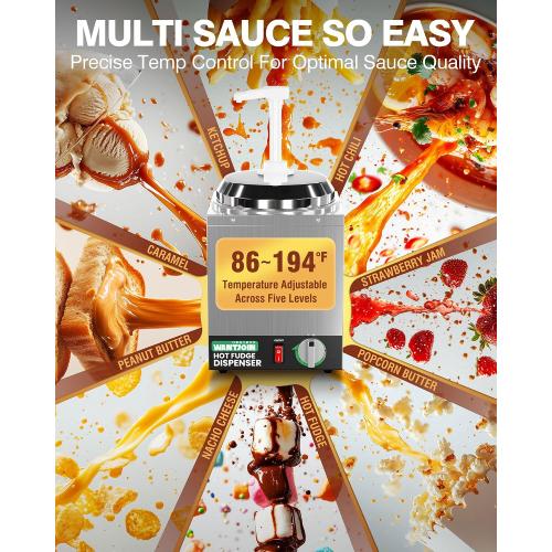 WantJoin Nacho Cheese Dispenser with Pump,2.8Qt Nacho Cheese Warmer,Stainless Steel Hot Fudge Warmer W/5-Level Temperature Adjustment,Commercial Hot Fudge Dispenser for Hot Fudge Cheese Caramel