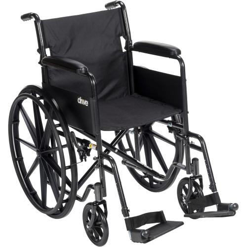 Drive Medical Silver Sport 1 Folding Transport Wheelchair - Lightweight Mobility Support - Full Armrests - Removable Swing-Away Footrests - Durable Steel Construction - Compact Folding Frame - Black