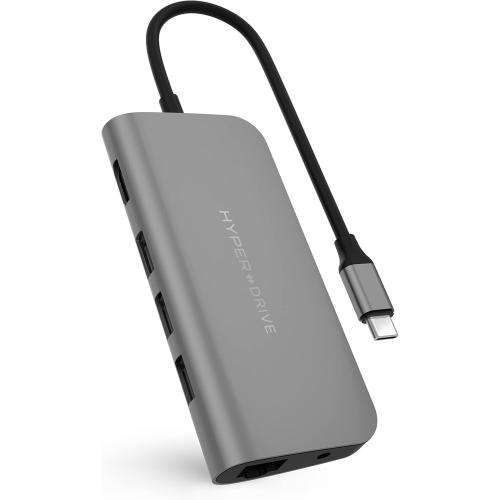 HyperDrive USB C Hub - 9-in-1 USB Hub for Laptop w/ 4K HDMI, Ethernet, 3.0 USB-A, USB C PD, MicroSD/SD, Audio Jack - Compatible with iPad, MacBook, Chromebook, Windows - Space Gray