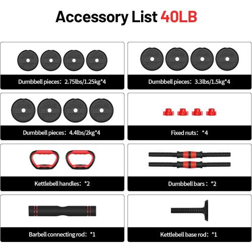 Adjustable Dumbbell, 20/30/40/60/80lbs Dumbbells Set, 4-in-1 Free Weights for Women/Men Workout Equipment Used as Barbell/Kettlebells/Push up Stand for Home Gym