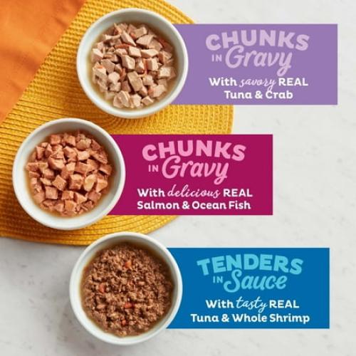 Meow Mix Seafood Selections Variety Pack, Wet Cat Food, 2.75 oz Cup (24 Pack)