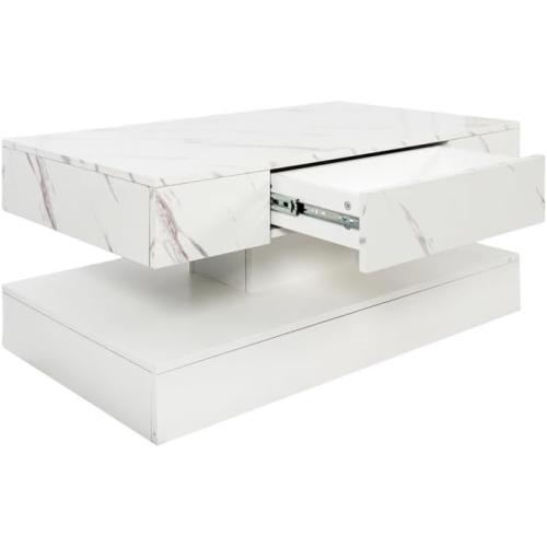 Polibi 16.93IN High LED Coffee Table with Remote Control - RGB Color Changing Light, Storage Drawer, Modern Design for Living Room, Farmhouse & Office, White