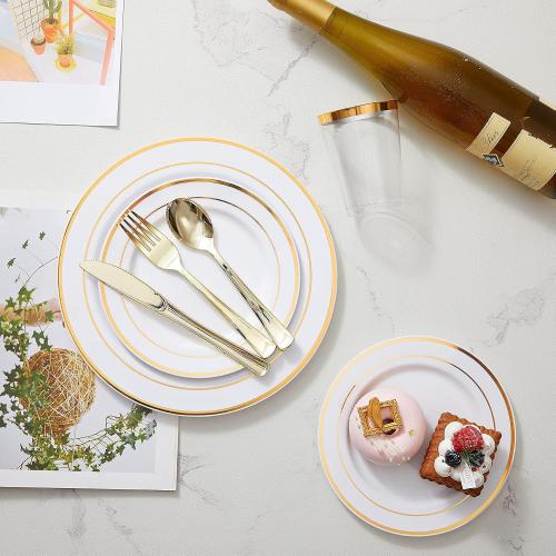 N9R 300PCS Gold Plastic Silverware, Disposable Plastic Cutlery/Utensils