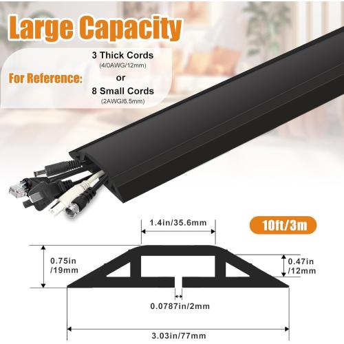 10 ft Cord Covers for Wires on Floor, Heavy Duty PVC Duct Floor Cord Cover, Floor Cable Cover Easy to Unroll Prevent Trip Hazard for Home Office or Outdoor Settings (Black)