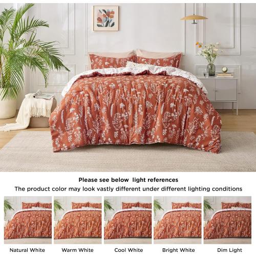 Bedsure Floral Comforter Set Cute Bedding Set Full Reversible Terracotta