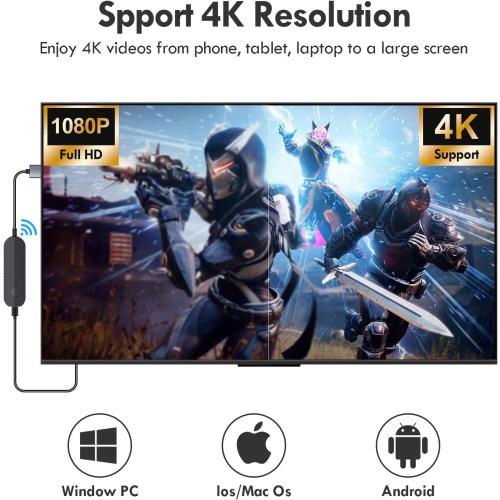 4K 1080P Wireless HDMI Display Adapter, WiFi Streaming Movies, Shows Receiver for i-Phone, i-Pad, Android, Tablet, Laptop, Window to HDTV/Monitor/Projector, Compatible Miracast, Air Play, DLNA