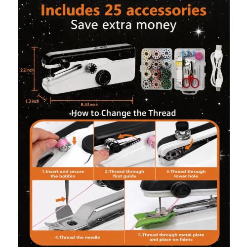 2026 Upgraded Handheld Sewing Machine 【Anti-Tangling・Tested 10000 】, Black