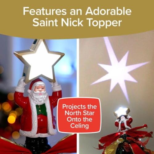 Superstar Santa Pop-Up Christmas Tree, AS-SEEN-ON-TV, Santa Topper Projects North Star, 7 Feet, Opens Instantly, Fully Decorated, Pre-Lit w/ 200 LED Lights, 7 colors, 32 Modes w/ Remote, Stores Flat