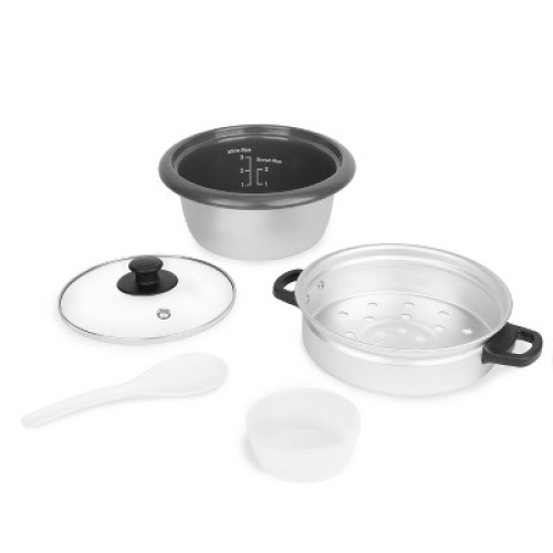 Aroma 6 Cup Rice Cooker with Outer Steam Tray Black‼️light dirt and missing clear lid‼️