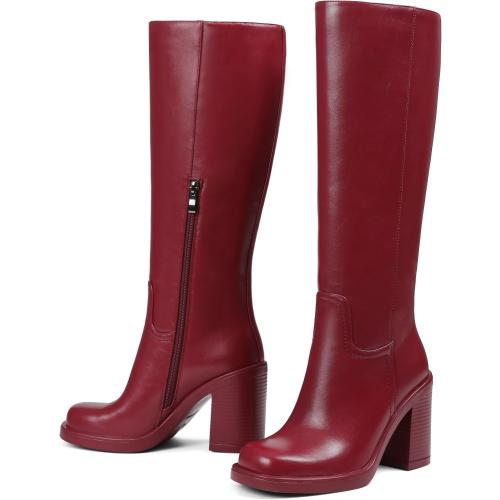 Size 7 Women Wide Calf Knee High Boots Platform Chunky Heel Tall Boots
