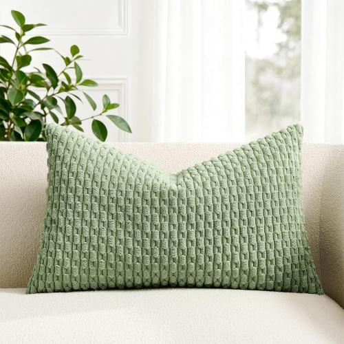 Kevin Textile Soft Corduroy 12x20 Lumbar Pillow Cover 1 Pack, Sage Green