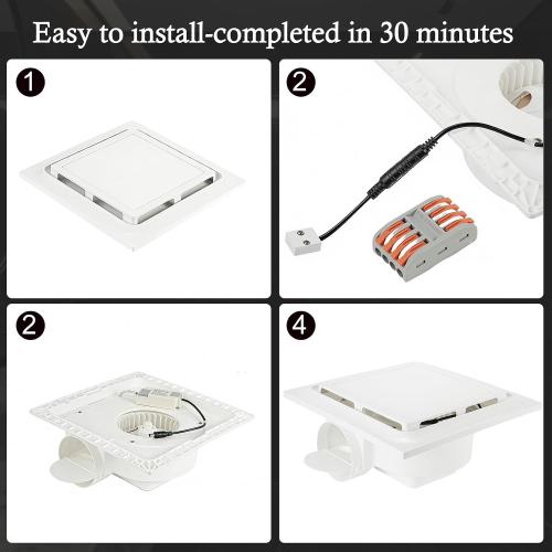 Bathroom Exhaust Fan with LED Light 125 CFM, 9.5 Panel, 0.7 Sone Low Noise，Cutout Size 8x8，Duct 4 Inch Quiet Bath Ceiling Vent Fan Combo with 6500K 1200LM LED Light, for Bathroom, Laundry, Shower