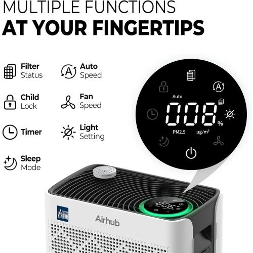 Air Purifiers for Home Bedroom Large Room Up to 1092 Ft² 1Hr AHAM Verified