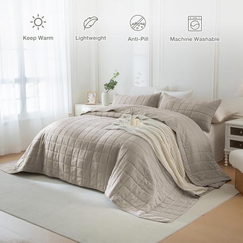 Masaca Oversized King Bedspread 118x106,Dark Khaki Waffle Weave California King Quilt Set Lightweight Extra Large Cal King Quilt Set Farmhouse Soft Luxury Coverlet 3 Pieces