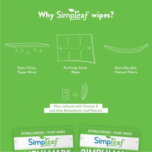 Simpleaf Aloe Vera Flushable Wet Wipes, Individually Wrapped, 30 Count