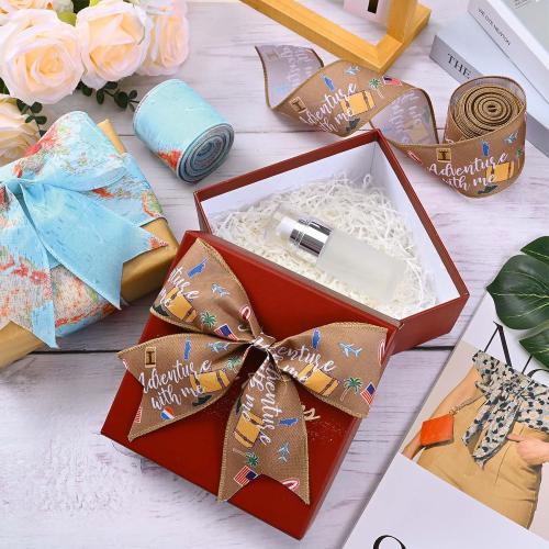 2Rolls 20 Yards Travel Wired Ribbon Adventure Awaits World Map Airplane Printed Ribbon for Gift Wrapping Bow Wreath Making for Baby Shower Birthday Party DIY Craft Decorations