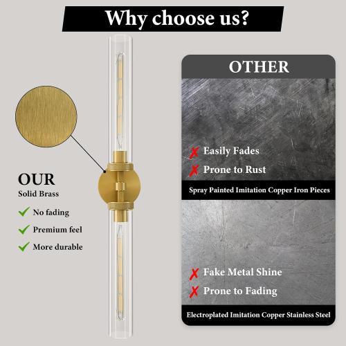 Knurled Brass Tube Wall Sconce: Set of 2 Modern Gold Bathroom Linear Lights