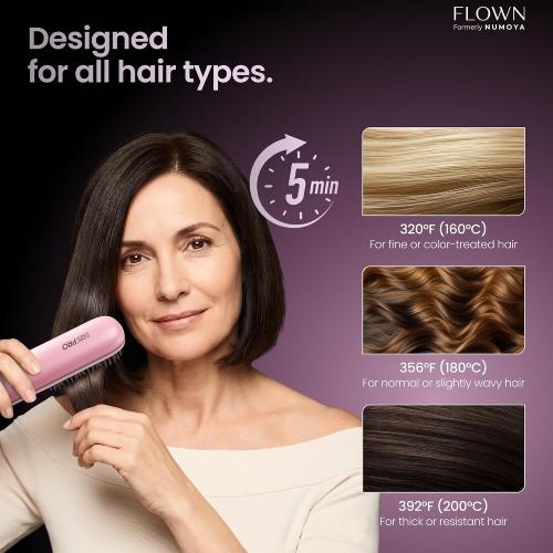 Flown® Original Go Brush PRO - No Damage Heat Brush USB-C Charger (Pink)