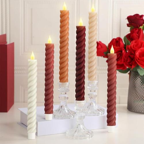 Baquler 6 Pcs Fall Flameless Taper Candles, 9.65 Inch Led, Mixcolor
