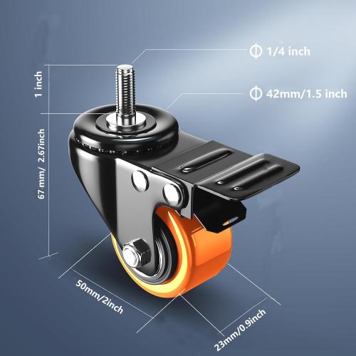 Caster Wheels 2 inch Locking Casters Set of 4, Threaded Stem 1/4-20 x 1