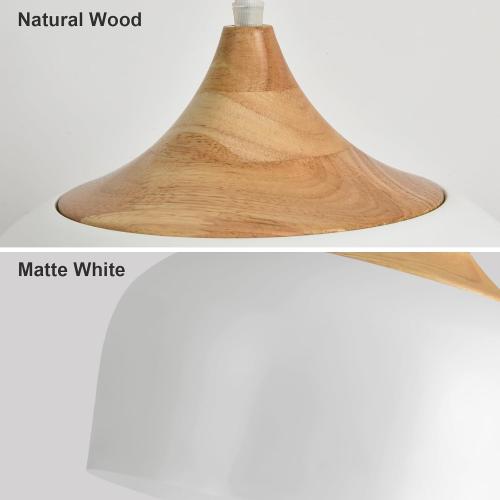 11.8 White Pendant Light with Solid Wood, Adjustable 12-80