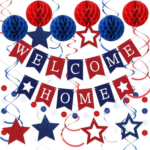 Arrowbash Welcome Home Decorations Welcome Home Banner Set,Blue, Red