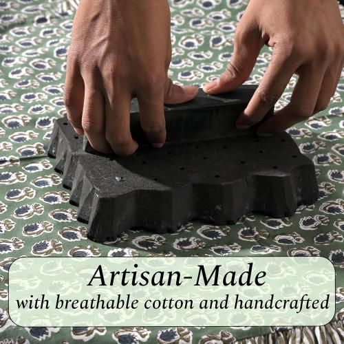 Ridhi Basil Green Block Print Ruffle Pillow Sham 20x12 Inch Set of 1