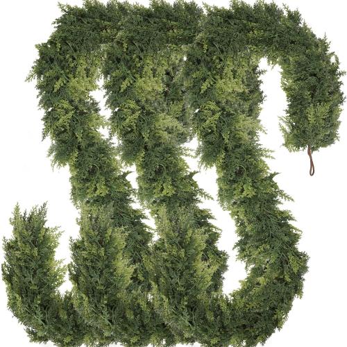 3 Pcs 6FT Christmas Cedar Garland Artificial Realistic Faux Green Cedar Pine Garland Real Touch Christmas Garland for Xmas Home Decoration Indoor Stairs Railing Fireplace Outdoor