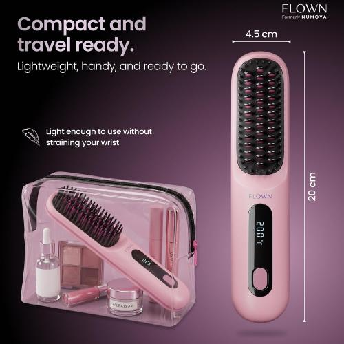 Flown® Original Go Brush PRO - No Damage Heat Brush USB-C Charger (Pink)