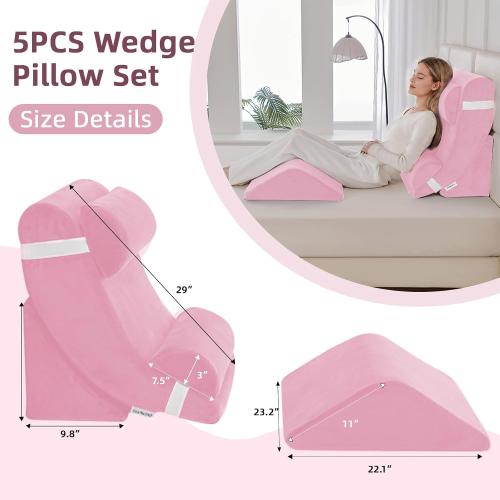 Wedge Pillow Set for After Surgery,Pink,5PCS-23.2