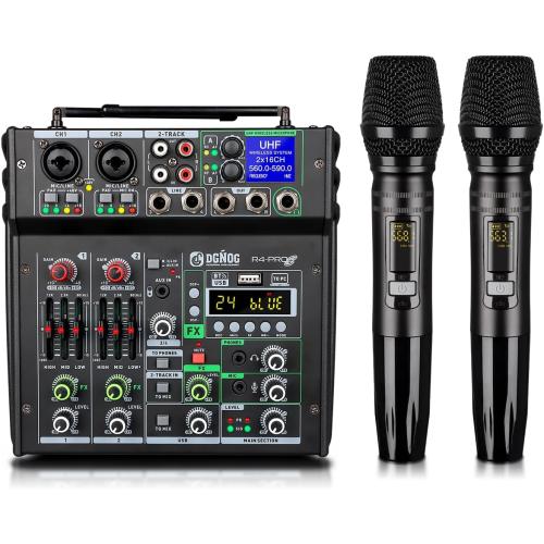 R4-PROS 4 Channel Karaoke Mixer with 2 Wireless Microphones, Bluetooth