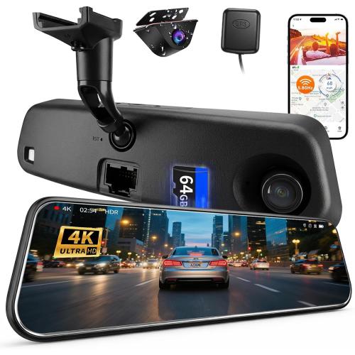 KCV 4K Rear Mirror Dash Cam for Ford F150 F250 F350 (2009-2025 with 16pin Auto dimming), Front 4K   Rear 1080P Camera, Integrated Replacement OEM Look, Plug & Play, Free 64GB Card