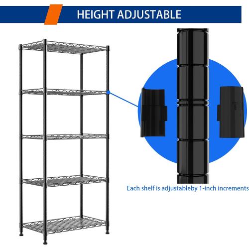 BLACK REGILLER 5-Wire Shelving Metal Storage Rack Adjustable Shelves,Standing Storage Shelf Units for Laundry Bathroom Kitchen Pantry Closet(Black,11.8 D x 21.2 W x 53.5 H)