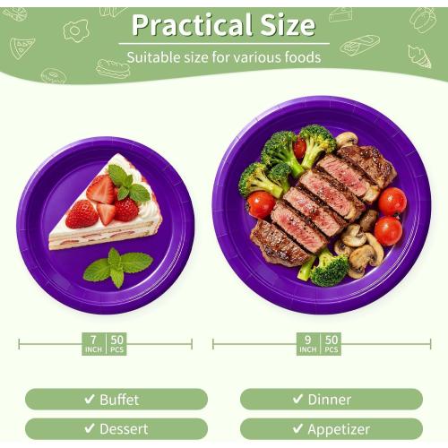 Purple Paper Plates Disposable, 100 Pcs (50-9 & 50-7)