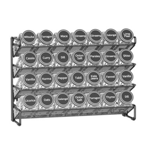 SpaceAid 4 Tier Spice Rack Organizer with 28 Jars, 386 Labels, for Cabinet, Countertop, Pantry or Wall Mount
