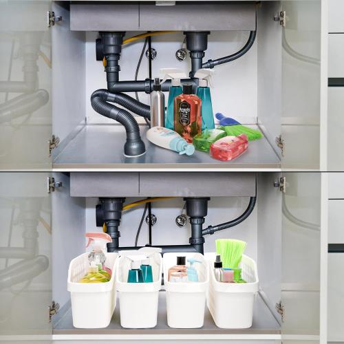 Coloch 2 Pack Plastic Under Sink Organizer with Wheels, Roll Out Bottle Organization Bins Narrow Kitchen Cabinet Organizers Multifunctional Plastic Organizer Basket for Under Sink, Kitchen, Bathroom